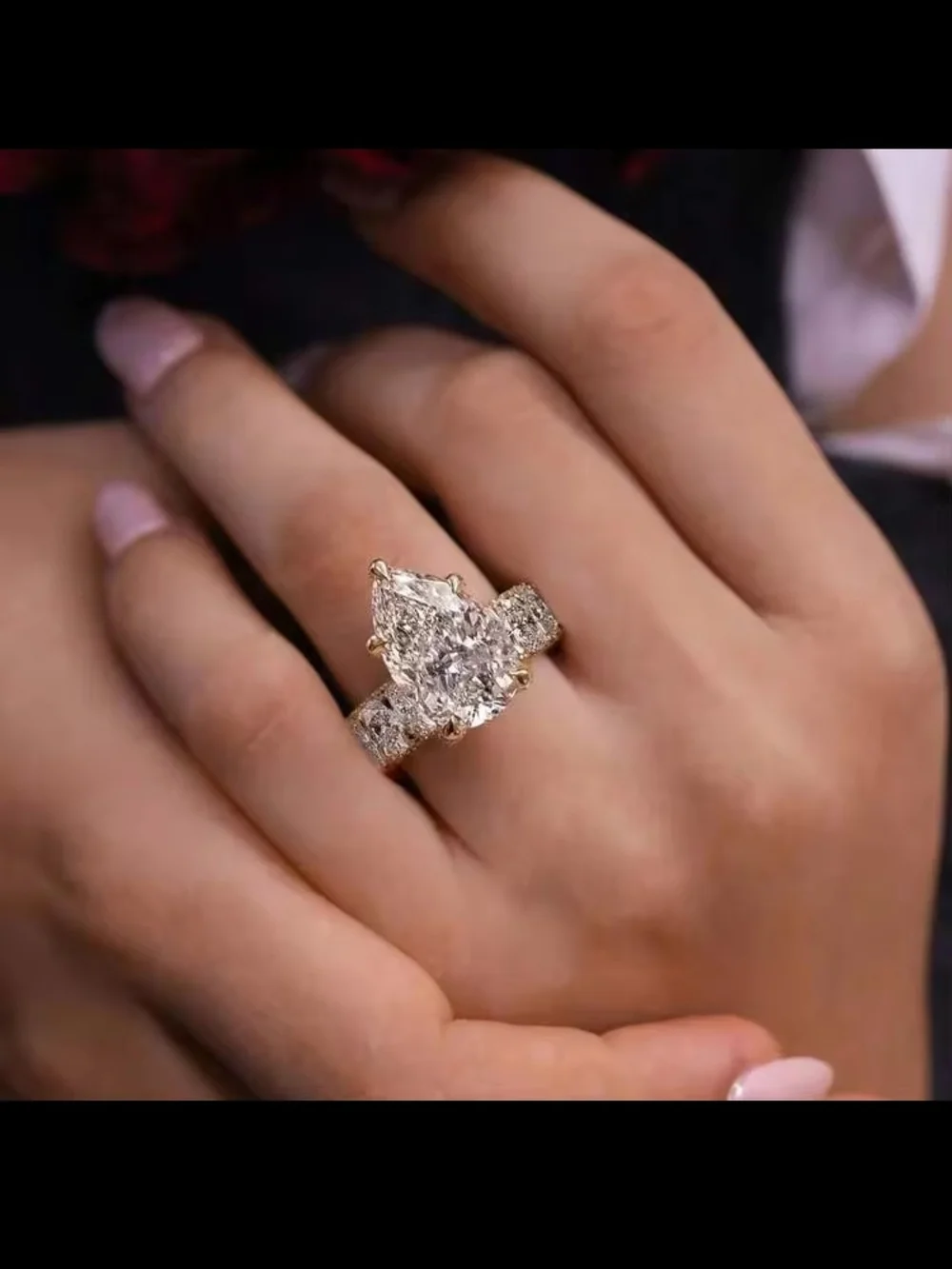 18K Gold Plated Pear Cut Cubic Zirconia Engagement Cocktail Ring